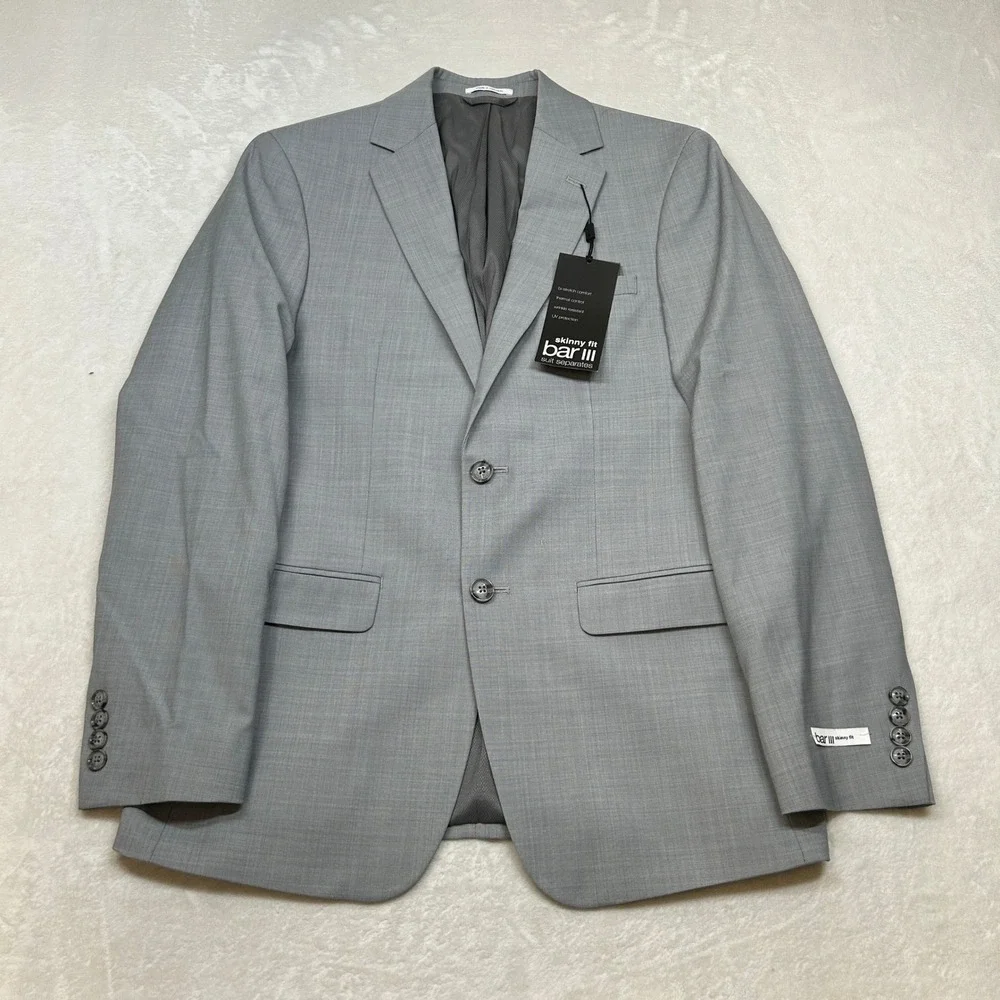 Bar III Light Gray Suit Jacket Mens 38R 38 Skinny Bi-Stretch Comfort‎ $425 NEW